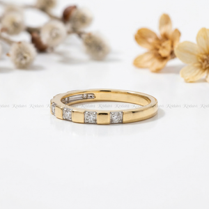 Princess Cut CZ Geometric <b>Band</b> <b>Ring</b>, Gold Plated Square Stone Wedding <b>Ring</b>, Stackable Fashion Original Jewelry for Women - Product Image 4