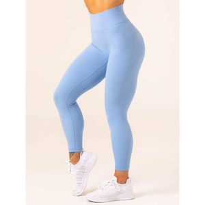 Precio de fábrica OEM: Conjunto de leggings azules de cintura alta y sujetador para mujer, 2 piezas, conjunto de fitness transpirable para yoga - Product Image 2