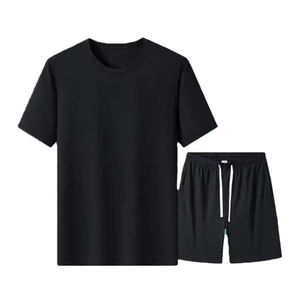 Custom Black T Shirt Shorts <b>Set</b> Soft Cotton Unisex Summer Outfit OEM Private Label Casual Streetwear Printing Ready <b>Set</b> - Product Image 1