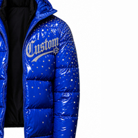 Doudoune bleue brillante personnalisée avec strass, style urbain, manteau d'hiver matelassé, coupe oversize, chaud, zippé, vêtement d'extérieur tendance