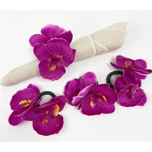 ที่ใส่ผ้าเช็ดปากรูปดอกไม้สีชมพูเขตร้อนตกแต่งโต๊ะอาหารสไตล์ดอกไม้แปลกตา แหวนผ้าเช็ดปากรูปดอกกล้วยไม้ประดิษฐ์ทำมือ - Product Image 1