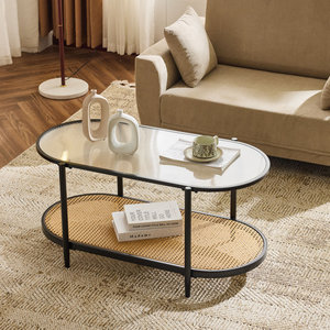 Table basse ovale en rotin blanc - Product Image 1