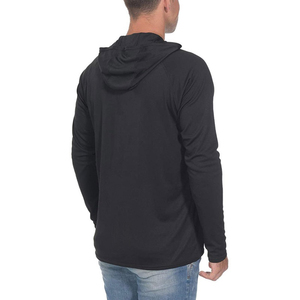 T-shirt à capuche à manches longues pour homme, noir, coupe ajustée, séchage rapide, tricoté en polyester, décontracté, couleur unie - Product Image 2