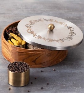 Boîte à roti en bois avec couvercle en acier inoxydable et pince en laiton, chauffe-plat rond isolé pour tortillas - Product Image 2