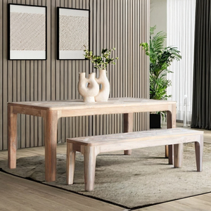 Minimalist Wood Dining <b>Table</b> with <b>Bench</b> <b>Set</b> for Outdoor Use 180 Cm Length Natural Finish - Product Image 1