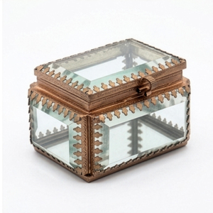 Una caja de joyas o baratijas de vidrio biselado de estilo antiguo con molduras de metal en tonos de cobre Fabricante y Exportadores - Product Image 3
