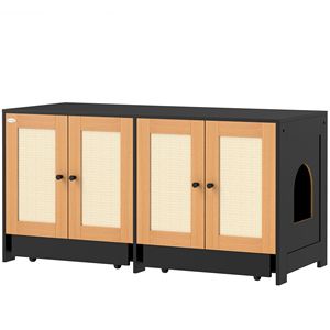 Lettiera per Gatti di Grande Capacità con 2 Armadietti, Tappetini Antigraffio e Vassoi Rettangolari per 2 Gatti/Gattini, Colore Nero, per Soggiorno - Product Image 1