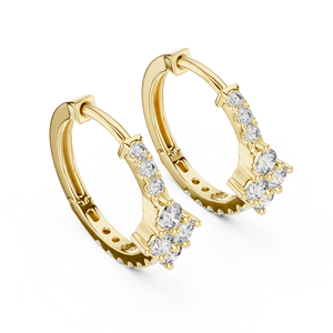 18K Yellow <b>Gold</b> Lab Grown Diamond Cluster <b>Huggie</b> Hoop Earrings Floral Wedding Anniversary Fine Jewelry Women Rhodium Plated 0.55 - Product Image 3