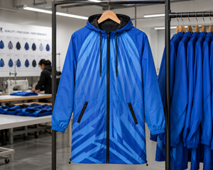 New <b>Waterproof</b> Hooded Polyester Swim Parka Adult Unisex Fleece Lined Winter Pool Deck <b>Jacket</b> Wave Print Zipper Closure <b>Long</b> High - Product Image 5