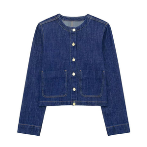 Women Denim Shirt Blouse Long Sleeve Button Jean <b>Top</b> Casual Regular Fit Blue Jacket Stylish Pocket Front Summer Denim Shirts - Product Image 1