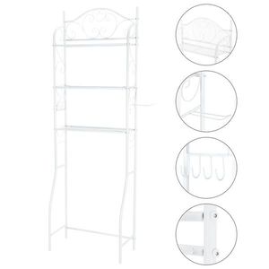 Scaffale angolare in metallo bianco a 3 livelli da posizionare sopra il WC, con finitura in plastica, per doccia e bagno - Product Image 6