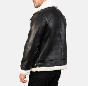 Veste en cuir shearling pour homme OEM, fermeture sécurisée, poches latérales, vêtements d'extérieur, logo personnalisé, veste en cuir shearling pour homme - Product Image 5