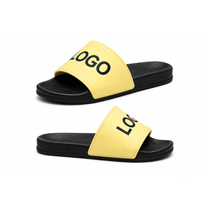 Custom Yellow Logo EVA <b>Slide</b> Sandals | Unisex Anti-Slip Breathable Beach <b>Pool</b> Slippers | Lightweight Indoor Comfort <b>Slides</b> | OEM - Product Image 1
