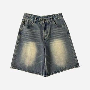 Pantalones Cortos de Mezclilla de Doble Cintura Estilo Streetwear Personalizados OEM, Desgastados, Lavado Ácido, Vintage, con Parches, Jorts, Jeans Cortos con Efecto Descolorido por el Sol para Hombre - Product Image 6