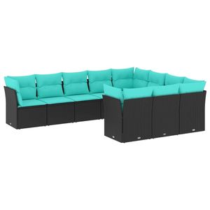 Juego de Sofás de Patio de 10 Piezas en Poliratán Negro con Cojines, Elegante Colección de Muebles para Exteriores - Product Image 2