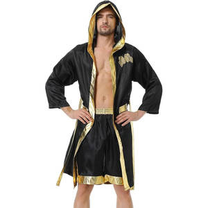 Disfraz de Boxeador Negro Satinado para Hombre, Traje de Halloween para Adultos con Bata, Pantalones Cortos y Cinturón de Campeonato - Product Image 4