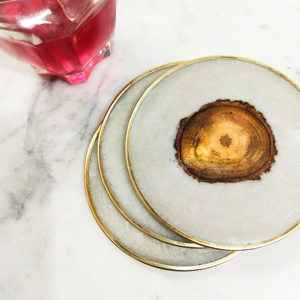 Hermoso diseño moderno, colección de posavasos cuadrados de resina de madera rústica, tapetes y almohadillas duraderos para bebidas en blanco y negro - Product Image 4