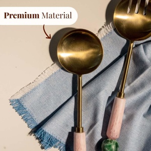 New Arrival Eco-Friendly Stainless Steel <b>Salad</b> Server Fork Spoon Set Pink Resin Handle Gold Tone Dishwasher Safe Serving <b>Tools</b> - Product Image 4