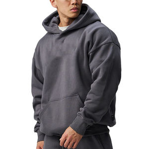 Sudadera con Capucha Extra Grande para Hombre, de Felpa, Color Sólido, Informal, Corte Regular, Tejido de Algodón Teñido, para Otoño - Product Image 2
