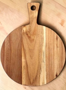 Planche à découper ronde en bois avec poignée, finition naturelle, bloc de découpe pour la cuisine - Product Image 2