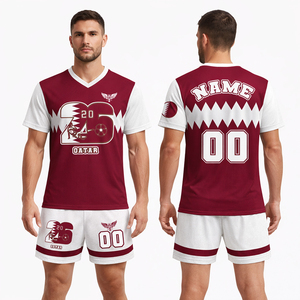 Ensemble de maillots de football personnalisés Qatar Soccer 2026, rouge et blanc, avec nom et numéro personnalisés, tenue de sport respirante pour l'entraînement - Product Image 1