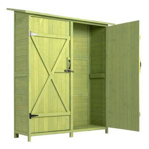 Casetta da Giardino in Legno di Abete Verde Impermeabile in PVC per Deposito Biciclette all'Aperto per Uso in Giardino - Product Image 2