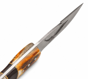 Cuchillo de acero de Damasco con hoja de corte tipo Drop Point y funda de cuero personalizada. - Product Image 2
