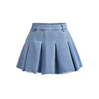 Jupe Courte Plissée Décontractée en Jean Taille Empire pour Femme 2026, en Spandex/Polyester, Bleu Clair, Respirante et Écologique