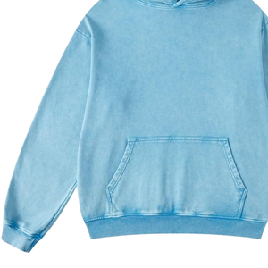 Sweat à capuche d'hiver délavé à l'acide, personnalisé, uni, effet vintage, en molleton épais, style streetwear, bleu ciel - Product Image 3