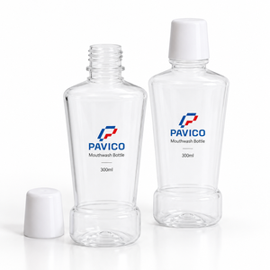 Custom 300ml Flat PET Mouthwash <b>Bottle</b> Clear Amber <b>Pink</b> White Plastic Oral Care Packaging with Screw Cap Vietnam Factory - Product Image 2
