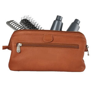 กระเป๋าหนังสำหรับเดินทาง กันน้ำ ความจุขนาดใหญ่ กระเป๋าจัดระเบียบอุปกรณ์อาบน้ำสำหรับผู้ชายและผู้หญิง ทนทาน ใช้เก็บอุปกรณ์โกนหนวดและเครื่องสำอาง - Product Image 3