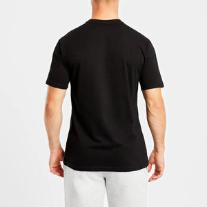 T-shirt en coton uni noir pour homme, manches courtes, col rond, coupe classique, jersey décontracté, couleur unie - Product Image 3