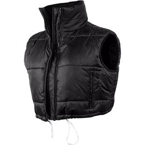 Women's Black Vest Stand Collar Zipper Closure Polyester Wadding Winter <b>Jacket</b> Solid Color Regular Length - Product Image 1