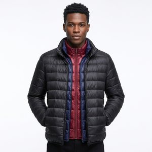 Men's Slim Fit Puffer <b>Jacket</b> Stand Collar Zipper Closure Windproof Solid Color Winter Casual Outerwear Regular Length Polyester - Product Image 6