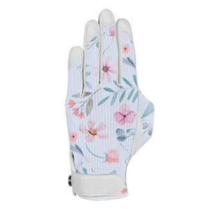 ถุงมือกอล์ฟสำหรับผู้หญิง หนังคาเบรตต้า ฝ่ามือพิมพ์ลาย ด้านหลังเป็นตาข่าย ระบายอากาศได้ดี น้ำหนักเบา ยืดหยุ่น จับกระชับมือซ้าย ลายดอกไม้ - Product Image 1