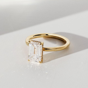 Anillo de Diamante Cultivado en Laboratorio con Corte Esmeralda, Color D, Chapado en Oro Sólido de 14K, Certificado IGI GIA, Joyería Clásica para Mujer, Anillo de Compromiso y Boda - Product Image 1