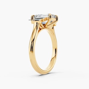 <b>Emerald</b> Cut IGI Certified Lab Grown Diamond Three Stone Engagement <b>Ring</b> in 10K 14K 18K Gold 925 935 <b>Silver</b> Fine Jewelry - Product Image 2