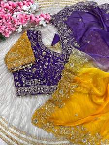 Sari de Satén Fendy de Diseño Exclusivo con Blusa Elegante, Moderno y Estilizado, Última Moda India, para Fiestas, Casual, para Mujer - Product Image 6