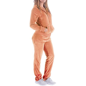Ensemble de survêtement pour femme en coton et polyester, pantalon à revers élastiques, veste zippée intégrale, poches latérales, ensemble de sport - Product Image 2