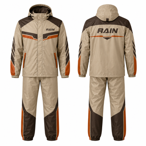 Blouson de sport imperméable à capuche pour homme RAIN, brodé, style universitaire, bleu, orange, blanc, avec fermeture éclair, en PU enduit, pour le printemps - Product Image 1
