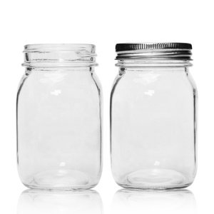 شعار مُزين بنقوش بارزة حسب الطلب 16oz فارغة الزجاج ميسون جرة تخزين مع غطاء ألمونيوم - Product Image 1