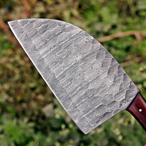 Couteau à hacher artisanal en acier Damas Nordic Forge, manche en bois de rose, lame pleine longueur, étui en cuir, couteaux à hacher personnalisables - Product Image 5