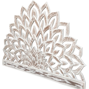 Cabecero de Cama King Size de Madera Tallada a Mano con Diseño de Flor de Loto Blanca en Forma de Media Luna, Madera de Ingeniería para Juegos de Dormitorio - Product Image 4