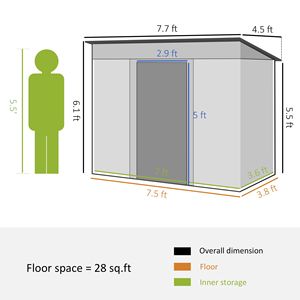 Caseta de Jardín Metálica Gris Resistente de 8x4 pies con Puertas con Cerradura y Marco de Acero Ventilado, Fácil de Montar, Almacenamiento Pequeño para Herramientas de Jardín - Product Image 3