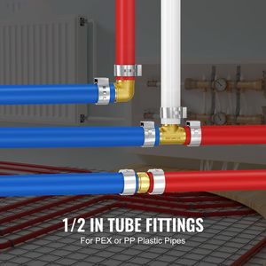 Raccordi per tubi in ottone da 1/2 pollice, 45 pezzi, connettori a innesto rapido, include 15 raccordi dritti, 15 gomiti, 15 raccordi a T per sistemi pneumatici. - Product Image 2