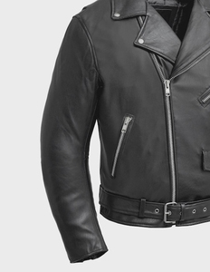 Veste de motard en cuir véritable noir pour homme, coupe ajustée, style punk rock, veste en cuir vintage - Product Image 2