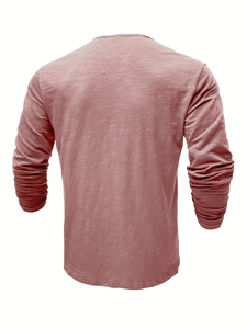 Men's Short Sleeve Henley T-Shirt Solid Color Knitted Cotton Regular Fit Casual V-neck Regular Length Enzyme Wash Breathable - Product Image 2