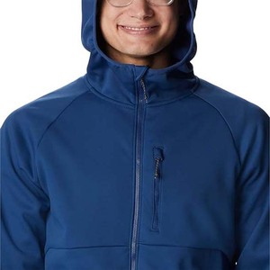 Men's Blue Hooded <b>Fleece</b> <b>Jacket</b> Regular Fit Zipper Closure Solid Color Windproof Casual Style Autumn Wear Polyester Shell - Product Image 5
