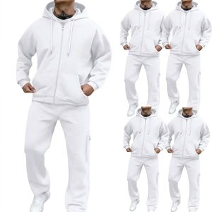 Ensemble de survêtement pour homme à capuche zippé, très demandé, sweat-shirt et pantalon de jogging à fermeture éclair intégrale, coupe décontractée, couleur unie, 100% coton molletonné - Product Image 2