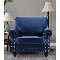 Fauteuil d'appoint moderne en tissu et bois, chaise longue paresseuse pour balcon et chambre, fauteuil de loisirs en tissu bleu au design élégant